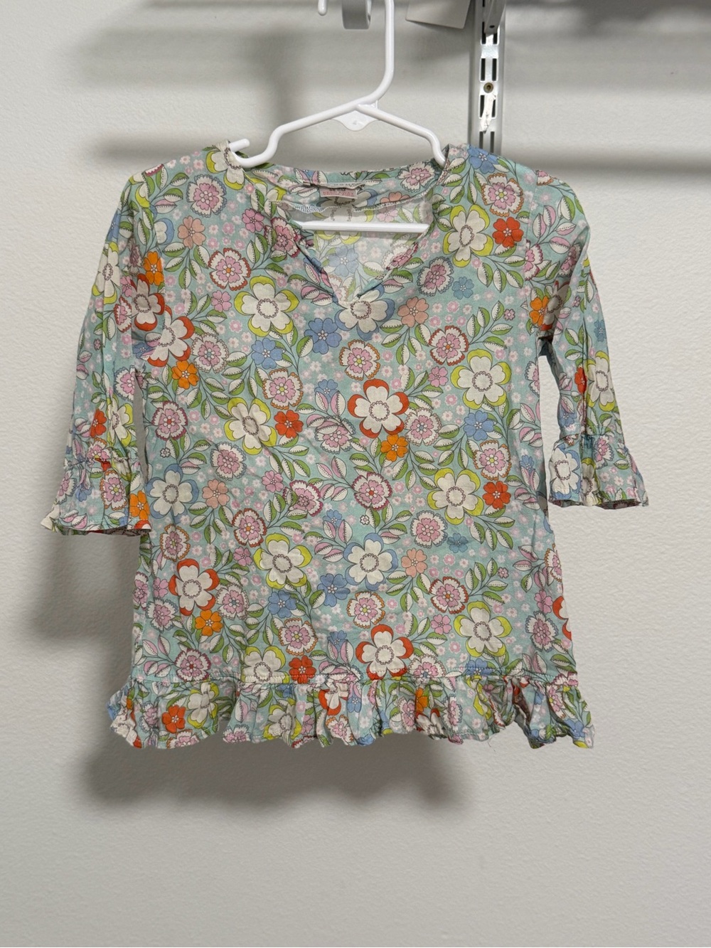 Zara Kids Floral Ruffle-Hem Top - Blue, Green, Orange, Pink, White
